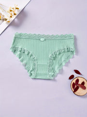 4pcs Lace Trim Ribbed Briefs Stretchy Intimates Panties