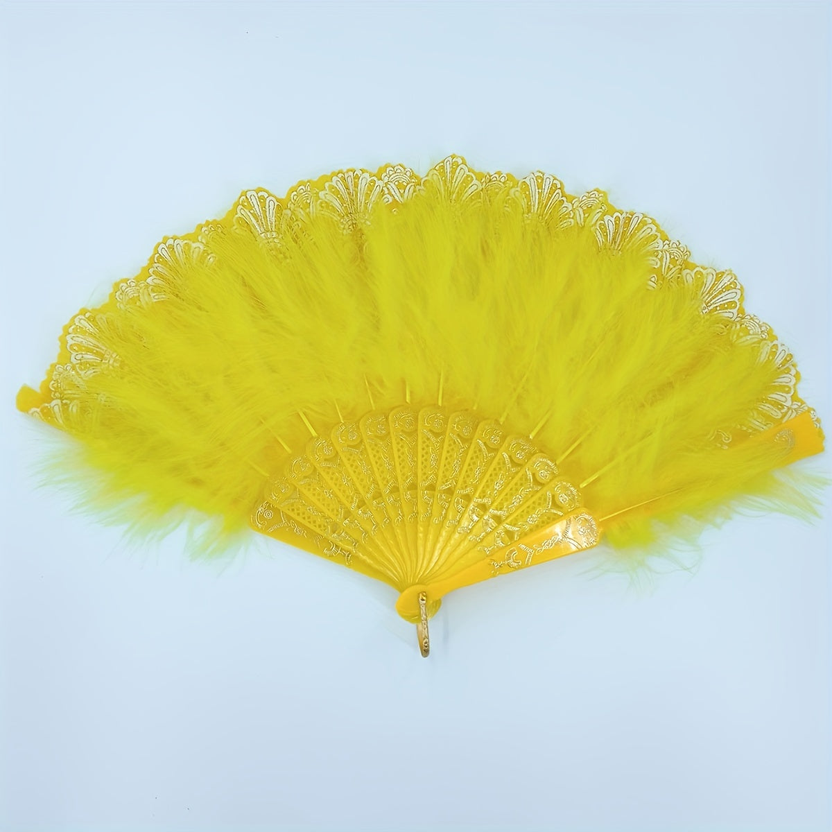 Yellow Plush Folding Fan Dance Performance Fan Photography Props