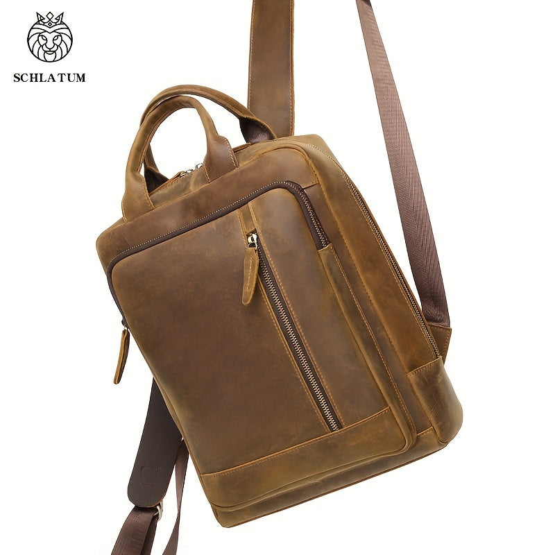 SCHLATUM Vintage Leather Backpack 14in Laptop Work Bag