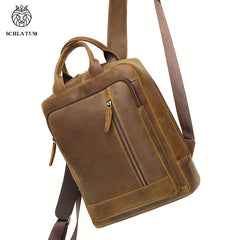 SCHLATUM Vintage Leather Backpack 14in Laptop Work Bag