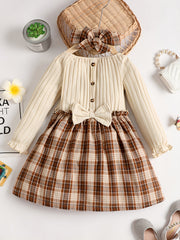 Plaid Bowknot Dress Set for Baby Girls