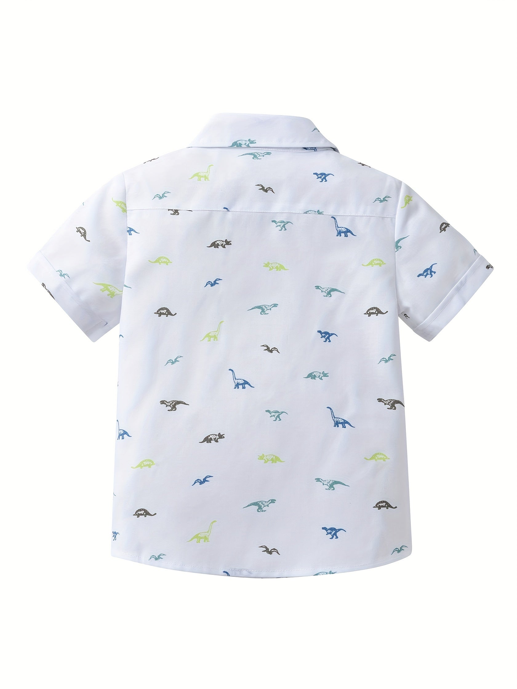 Stylish Dinosaur Boys Shirt Short Sleeve Lapel Tops for Summer