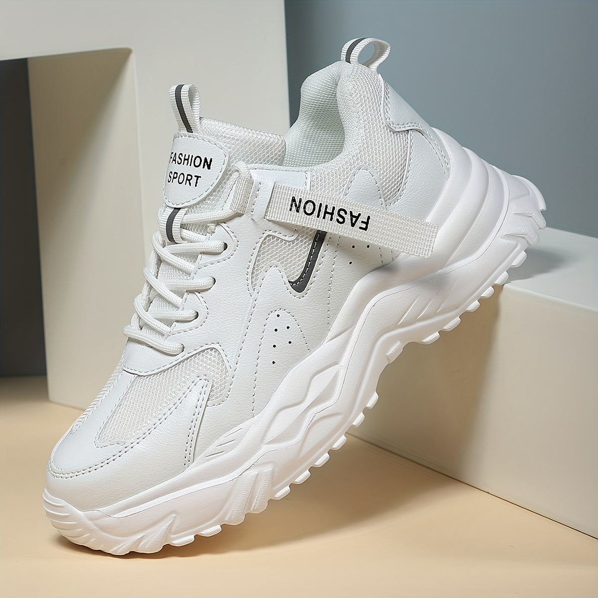Women's Faux Leather Chunky Sneakers Non Slip Running Shoes