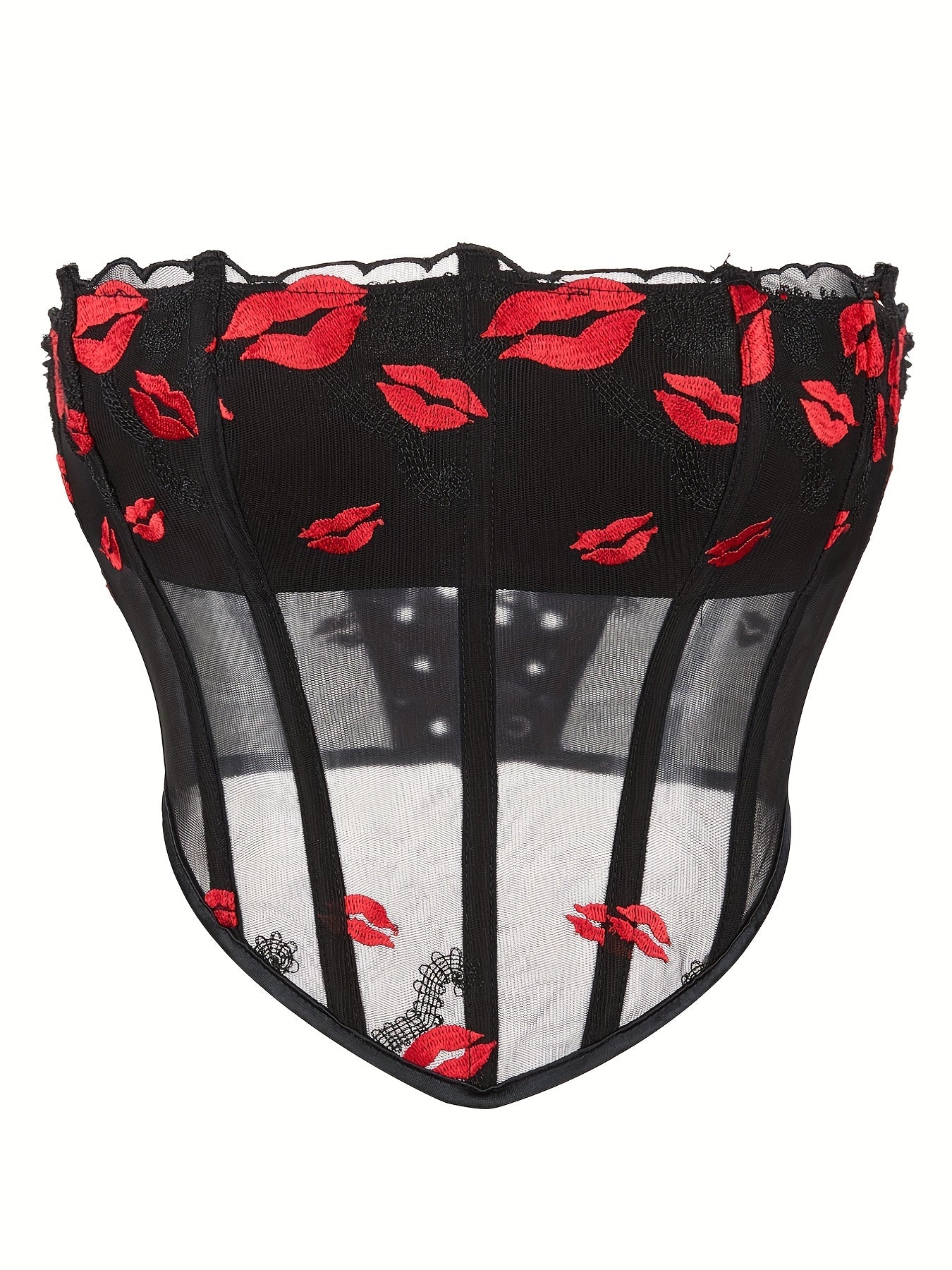 Lips Pattern Strapless Corset Mesh Tummy Control Body Shaper