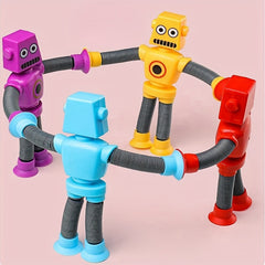 4 Pack FlexiFun Robot Toy Set Durable Suction Cup Hands Assorted Colors