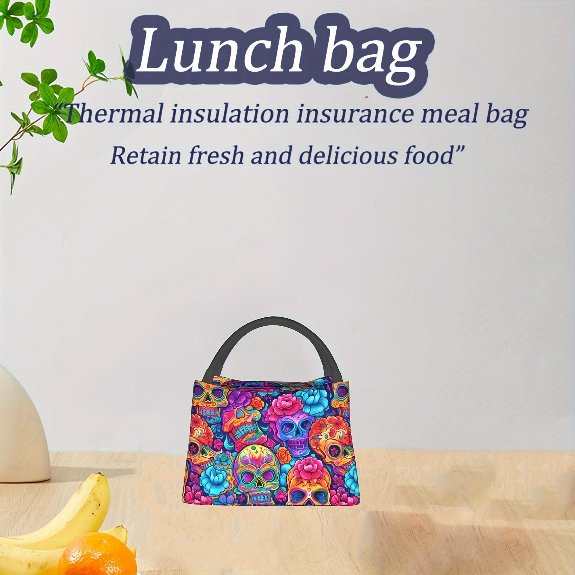 Colorful Skull Pattern Cooler Bag Halloween Leakproof Lunch Tote