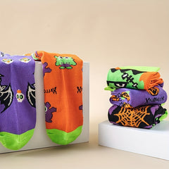 5 Pairs Pumpkin & Skull Print Socks Funny Halloween Crew Socks Women's Stockings