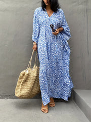  Leopard Print V Neck Maxi Beach Cover Up