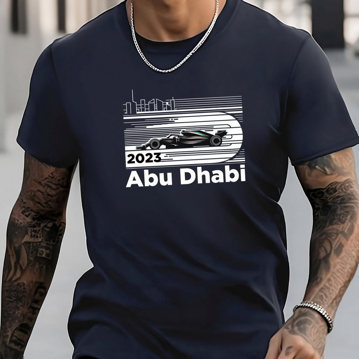 Abu Dhabi And Car Print Men's T shirt For Summer Outdoor