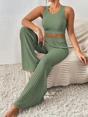 Women's Plus Ribbed Crop Tank & Wide Leg Pants Set