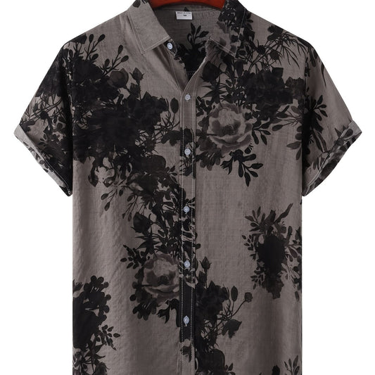 Men's Casual Flowery Pattern Crew Neck Short Sleeve Cotton T-shirt