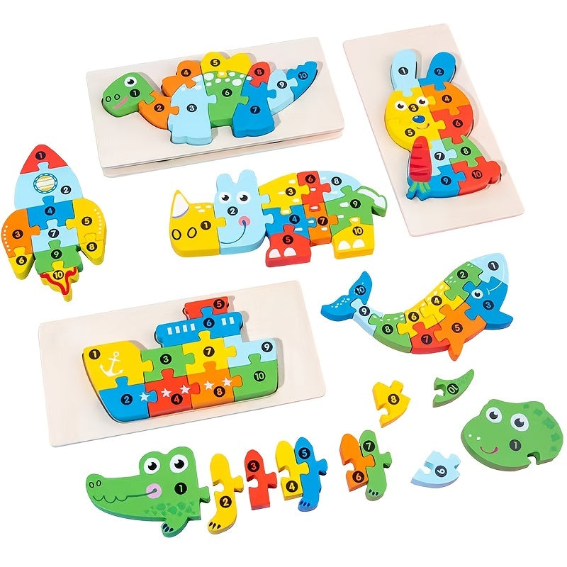 Montessori Wooden Toddler Puzzles Dinosaur Toy 3D Puzzle Educational