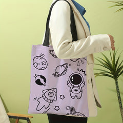 Cartoon Astronaut Pattern Tote Bag Large Travel Beach Shoulder Bag
