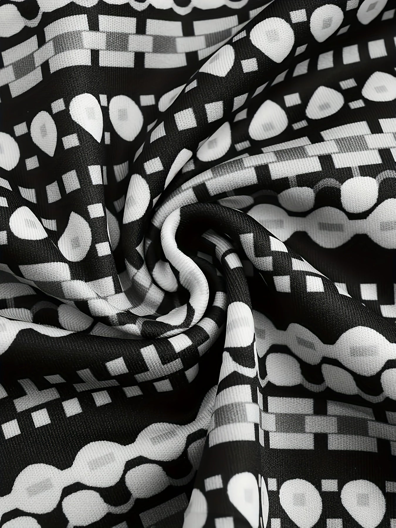  Colorblock Geometric Print Round Neck Dress