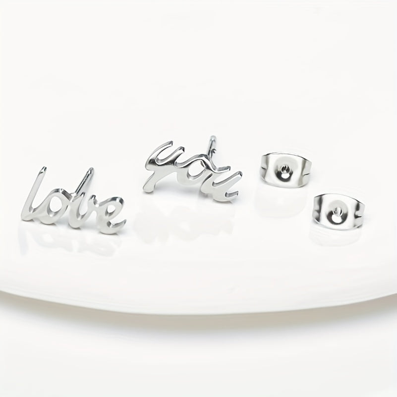 2pcs Men's Stainless Steel Love You Stud Earrings
