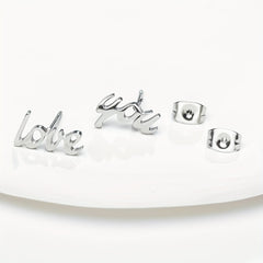2pcs Men's Stainless Steel Love You Stud Earrings
