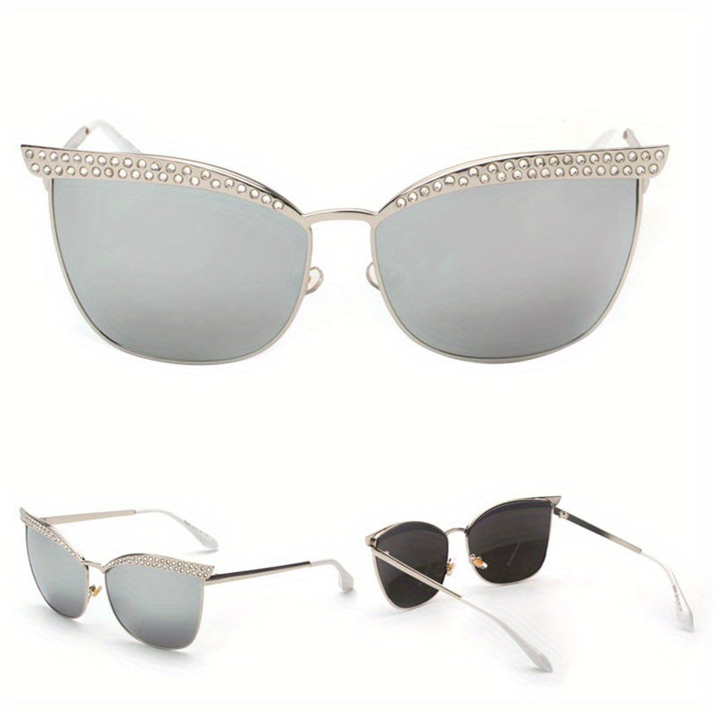 Rhinestone Mirror Lens Sunglasses UV400