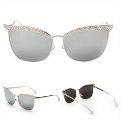 Rhinestone Mirror Lens Sunglasses UV400