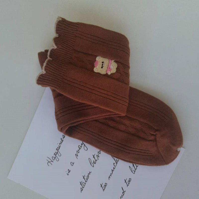 Women's Bear Embroidered Texture Socks