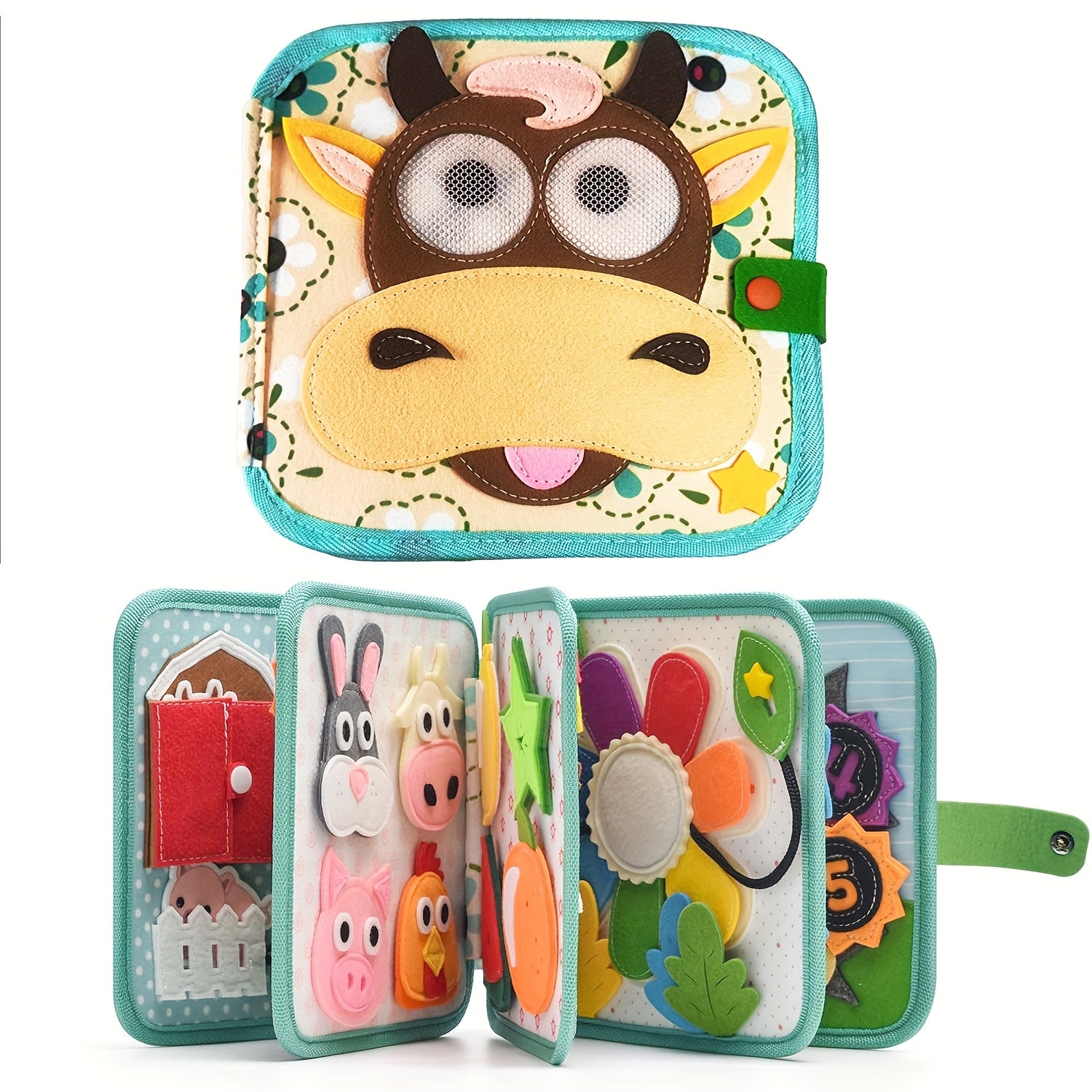 AMIBOX Interactive Farm Animals & Fruits Educational Storybook Quiet Book