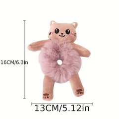 Pink Cat Doll Hair Tie Plush Hair Rope for Girls