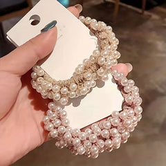 2pcs Pearl Decor Scrunchie Elastic Hair Tie