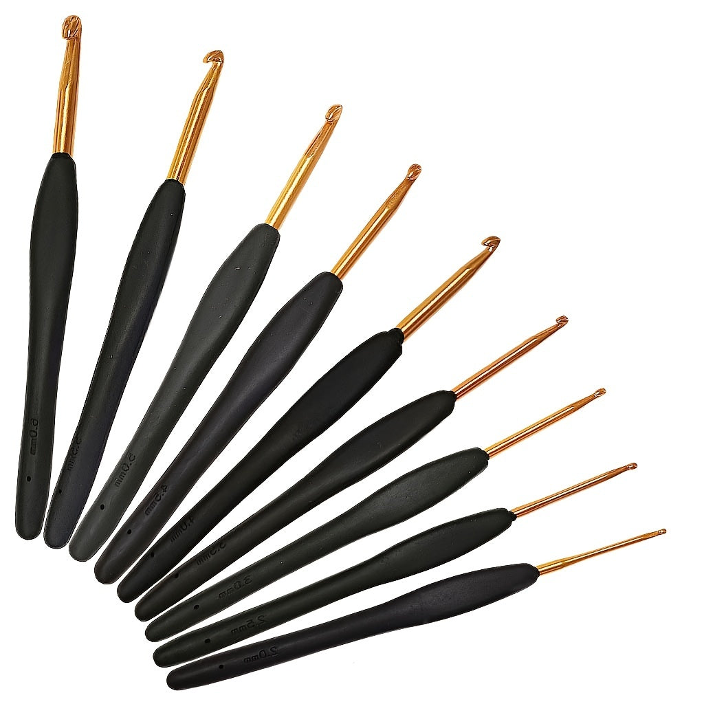 8pcs Handle Golden Crochet Knitting Tools Soft Handle Crochet