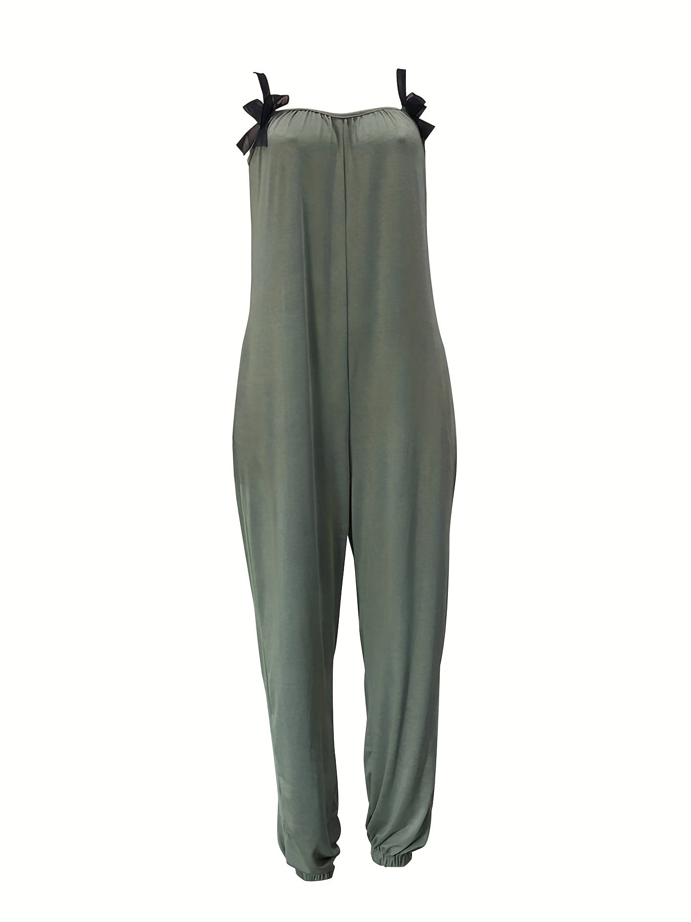 Casual Sleeveless Jumpsuit Solid Loose Bow Strap Jumpsuit