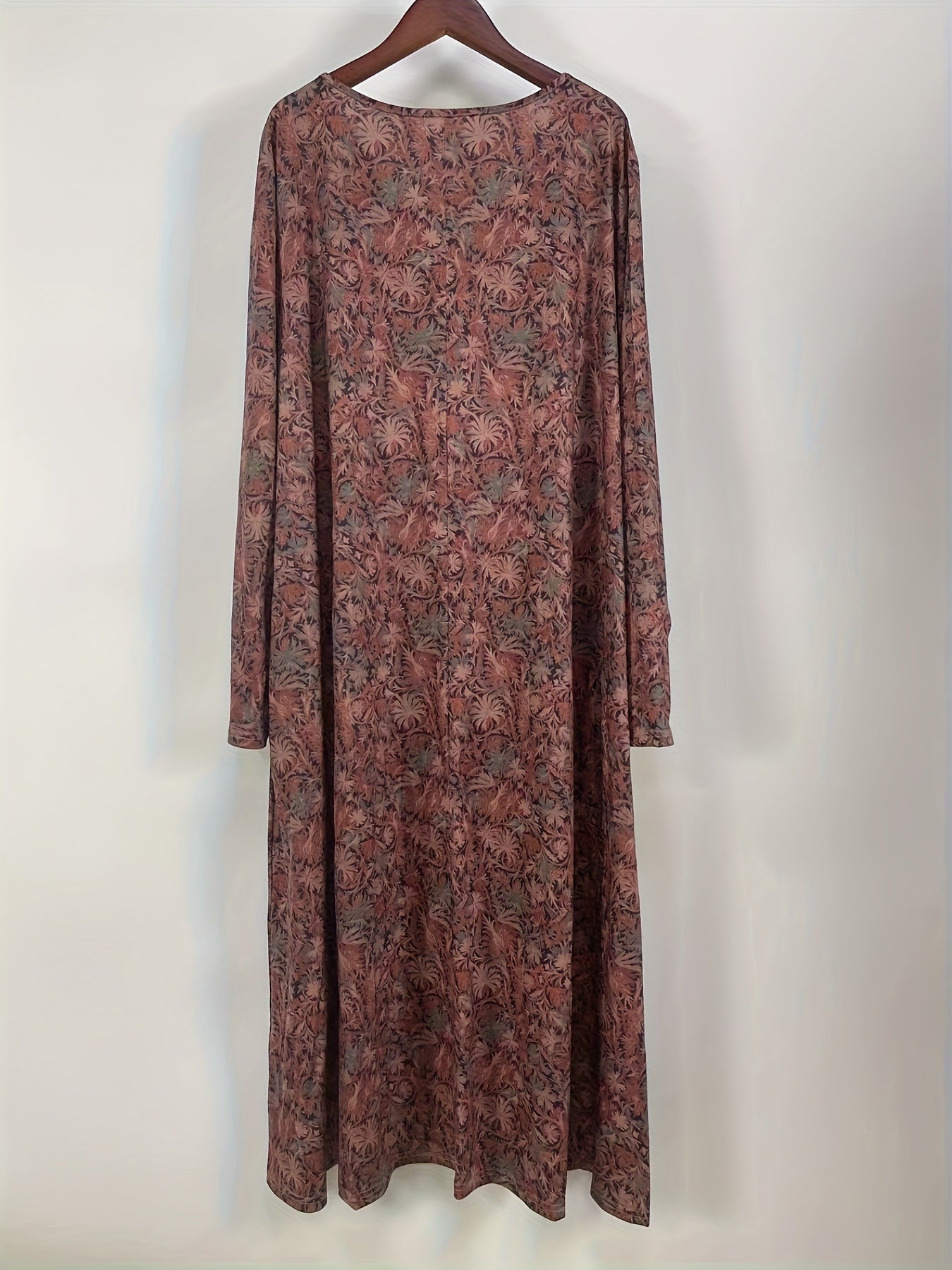  Floral Print Long Sleeve V Neck Dress With Pockets