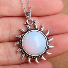 Natural Stone Sunflower Pendant Necklace Boho Style Neck Jewelry Gift