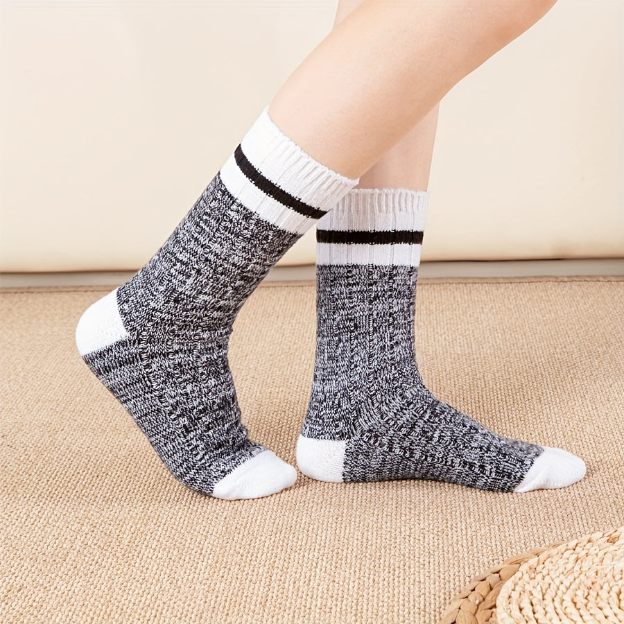 2 Pairs Striped Crew Socks Comfy & Warm Mid Tube Socks Women's Stockings