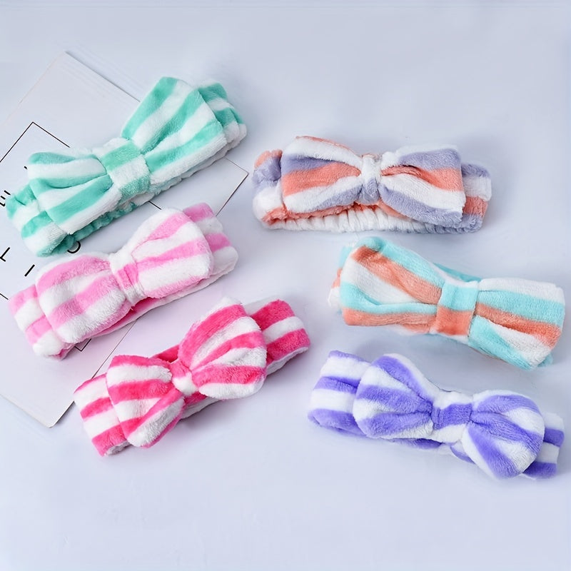 Coral Velvet Headband Bow Plush Hair Bundle Solid Wash Face Spa Headband
