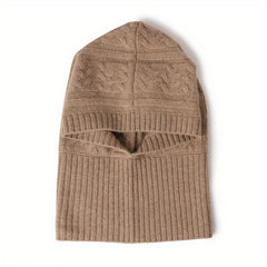 Cashmere Ribbed Knit Hat Warm Soft Balaclava Winter Hoodie Hats