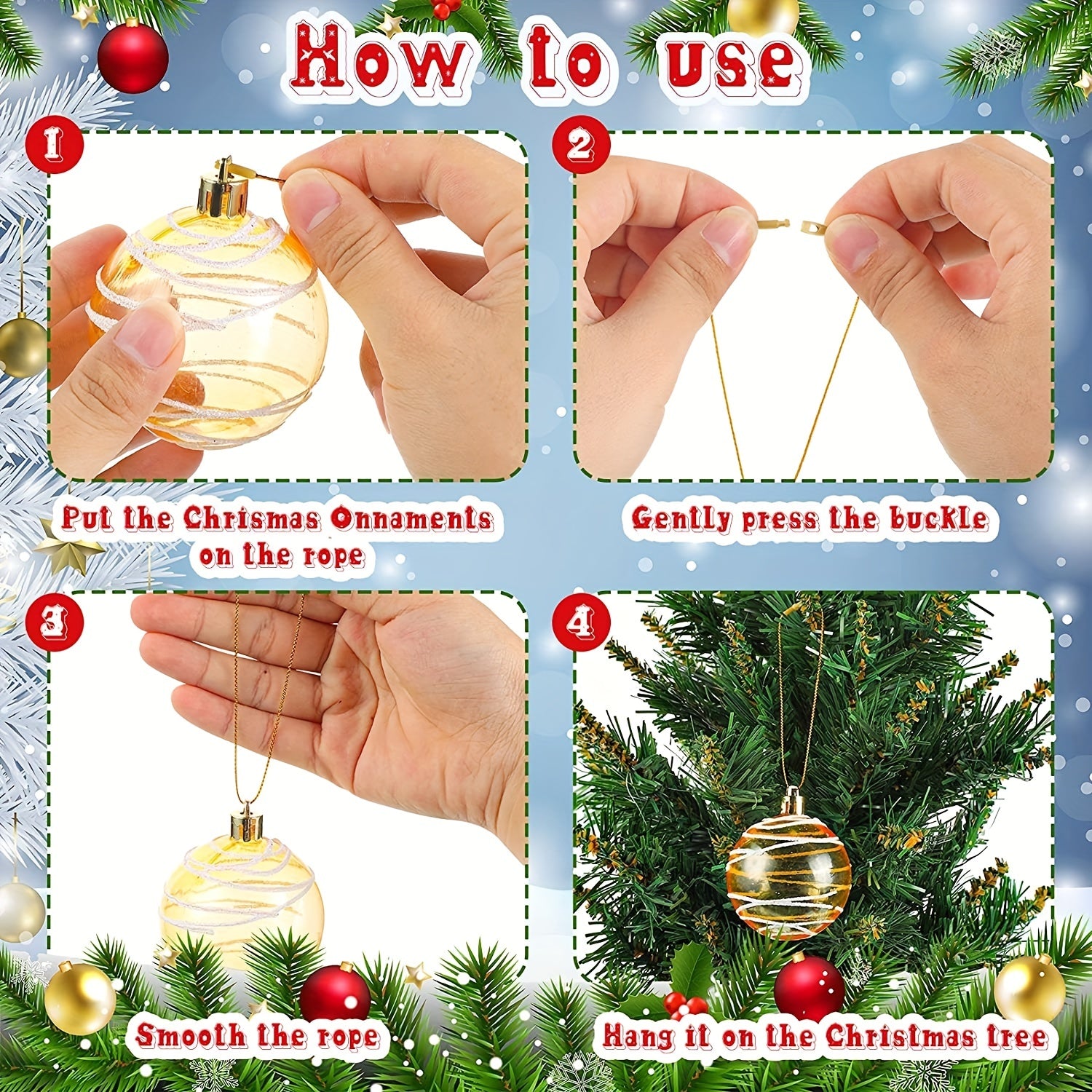 200pcs Golden Ribbon Ornament Hook Ropes with Snaps Locking