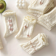 9 Pairs Floral & Bow Print Socks Women's Stockings & Hosiery