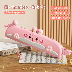 Kids 16 Hole Harmonica Toy Rabbit Lion Patterns Red Yellow