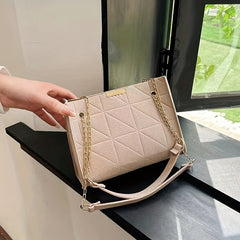 Solid Felt Square Shoulder Bag Minimalist Rhombus Pattern Chain Bag