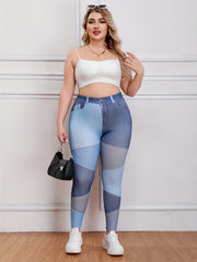  Casual Leggings Women's Plus Colorblock Denim Print