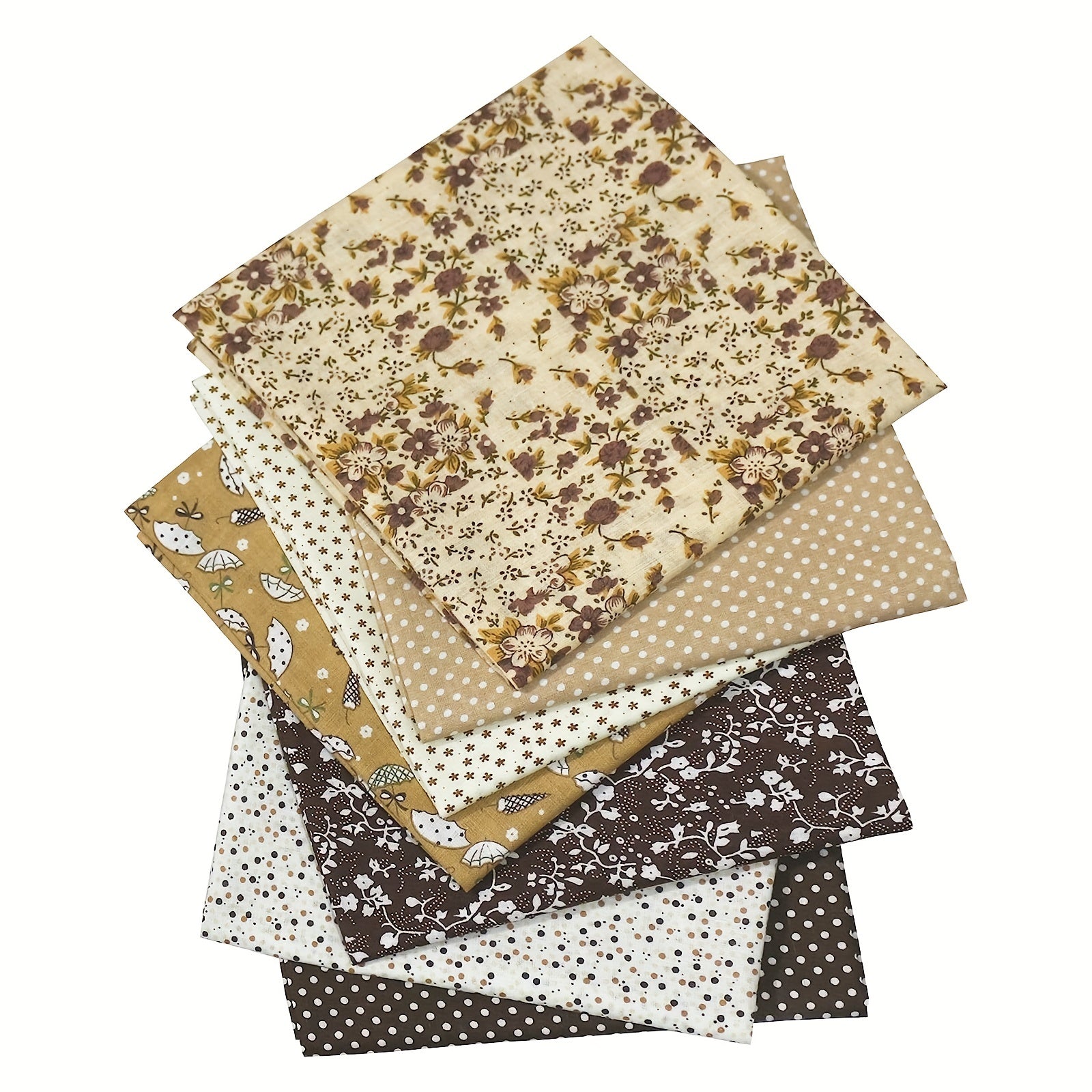 7pcs Coffee Fabric Quilting Sewing Crafts Textile Square Assortment DIY Sewing