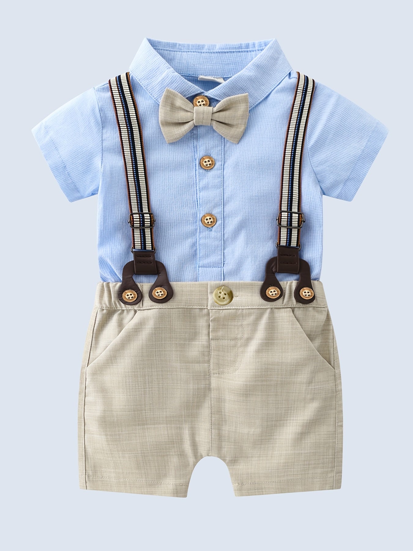 Baby Boys Cotton Lapel Bodysuit Suspender Shorts Gentleman Suit
