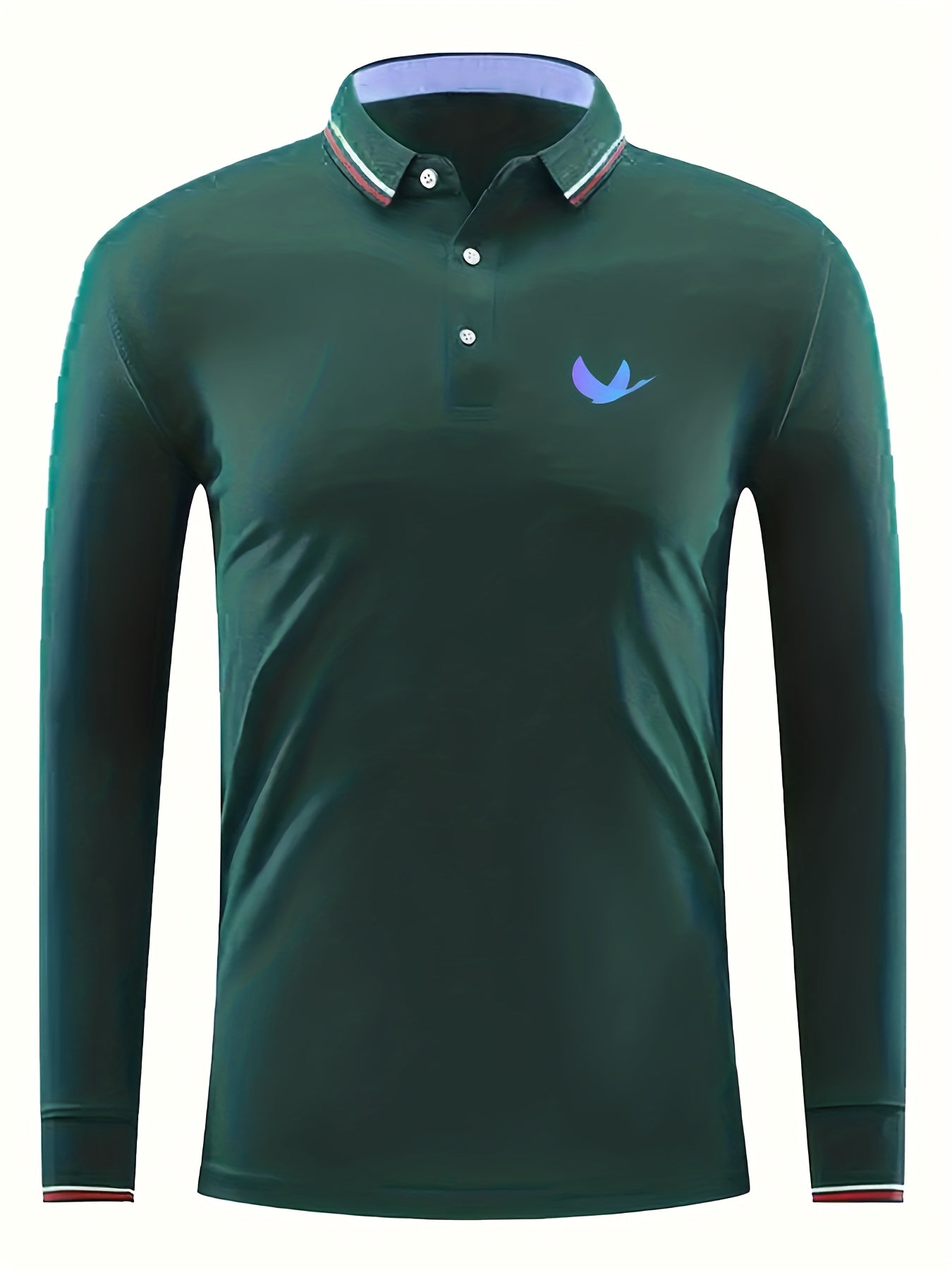 Men's Vintage Bird Print Long Sleeve Polo Shirt Casual Button Up Polo Shirt