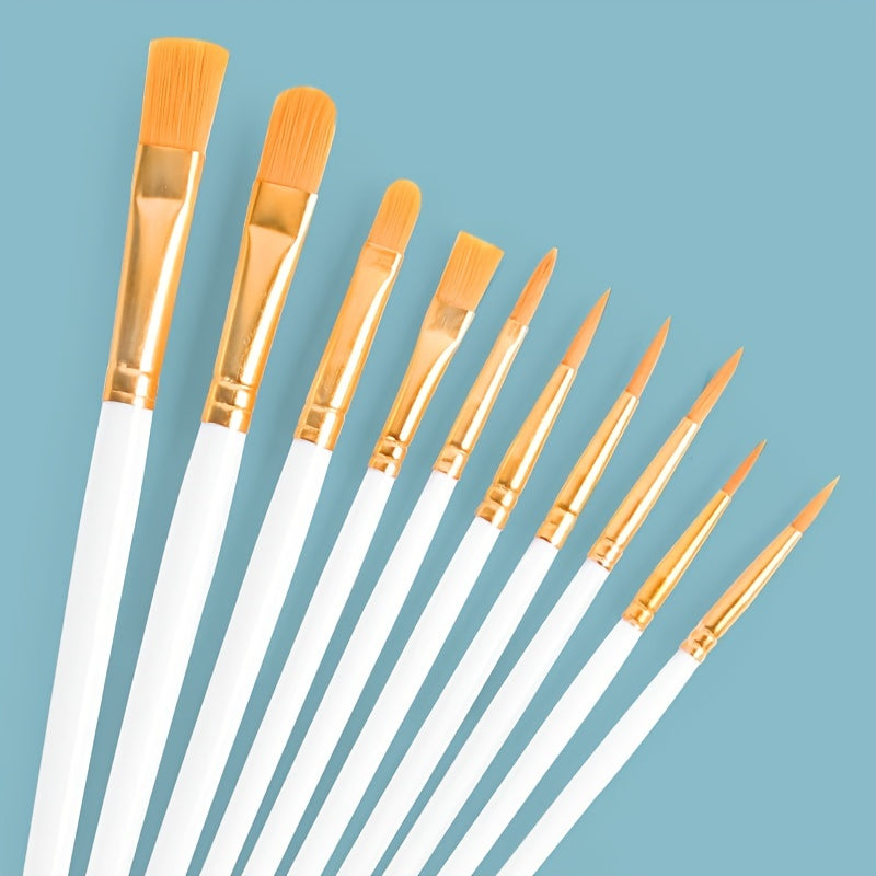 10pcs Watercolor Gouache Painting Brush Set Round Pointed Hook Pen Hair Brushes