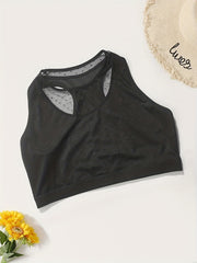  Sports Bra Contrast Dot Mesh Round Neck Stretch Fitness Bra