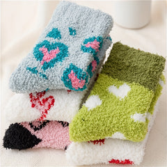 5 Pairs Heart Print Socks Warm & Cozy Women's Stockings Hosiery