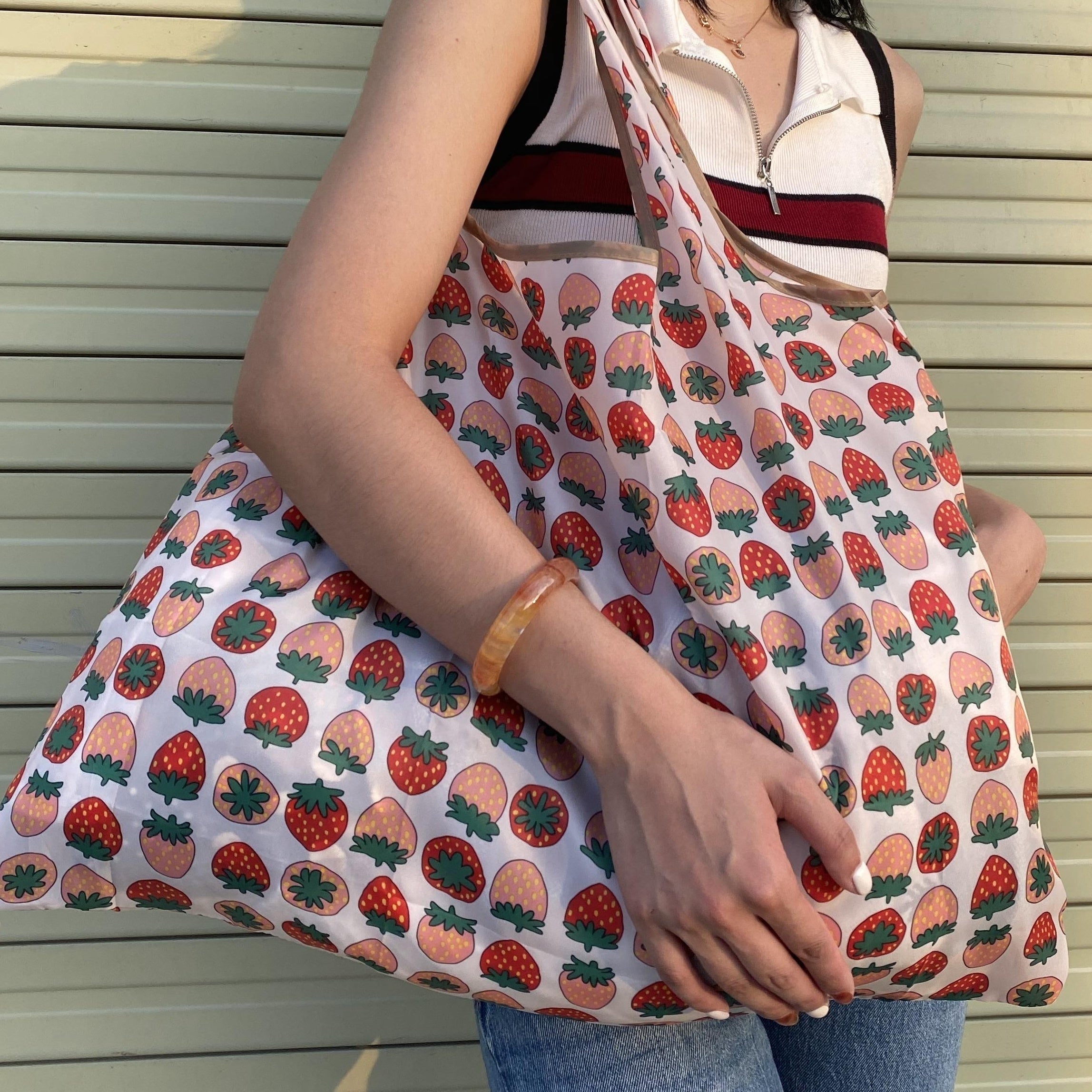 Large Capacity Print Shopper Bag Lightweight Foldable Shoulder Bag