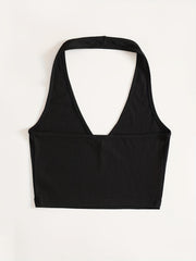 Women's Ribbed Halter Crop Top Slim Fit Tank