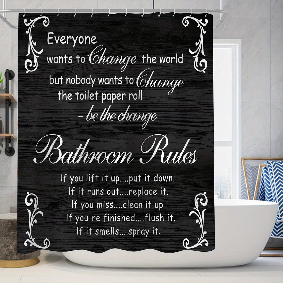 Bathroom Rules Shower Curtain Set with 4 Pieces