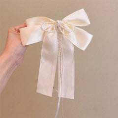 Vintage Ribbon Bow Hair Clip French Barrette With Tassel