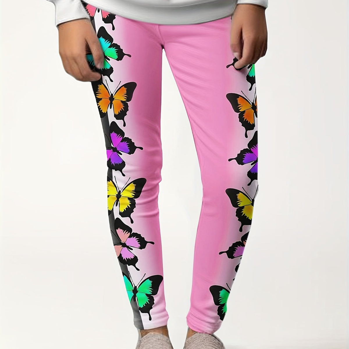 Girls Thick Butterfly Graphic Leggings Comfy Casual Leggings