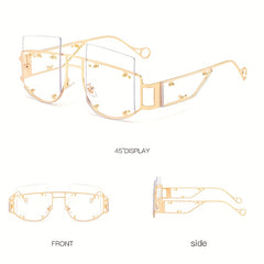 Y2K Rimless Sunglasses Rivet Tinted UV400 Sun Shades